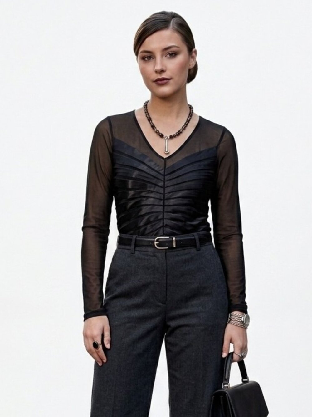 Vintage Y2K Jessica Sears Canada Black Sheer Mesh Bandage Evening Top Blouse 10